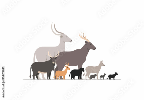 Group of Various Farm Animals Standing Together.