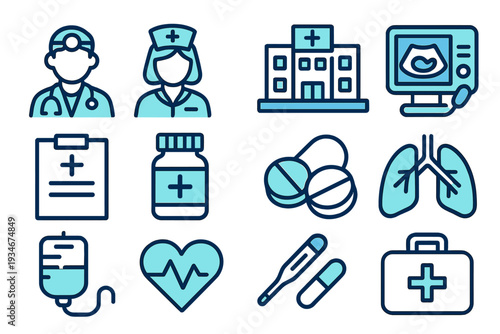 Health care symbols used in medical practice and hospital settings