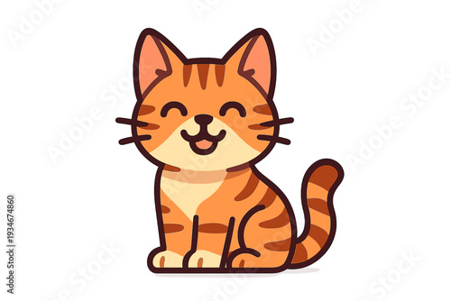 Cute orange cat sitting happily on a white background with a playful
