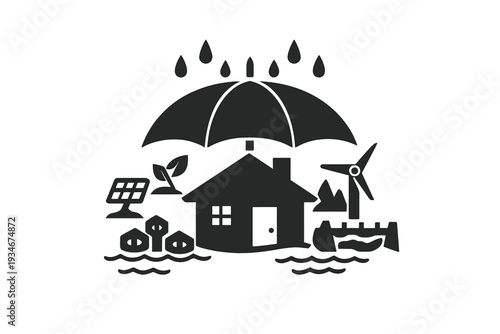 Concept of sustainable home under protection with renewable energy