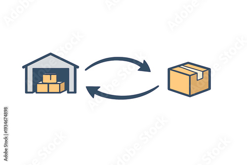 Storage and delivery process showing packages moving from a warehouse