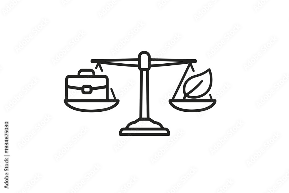 Obraz premium Balance between work and environment seen in a simple scale with a
