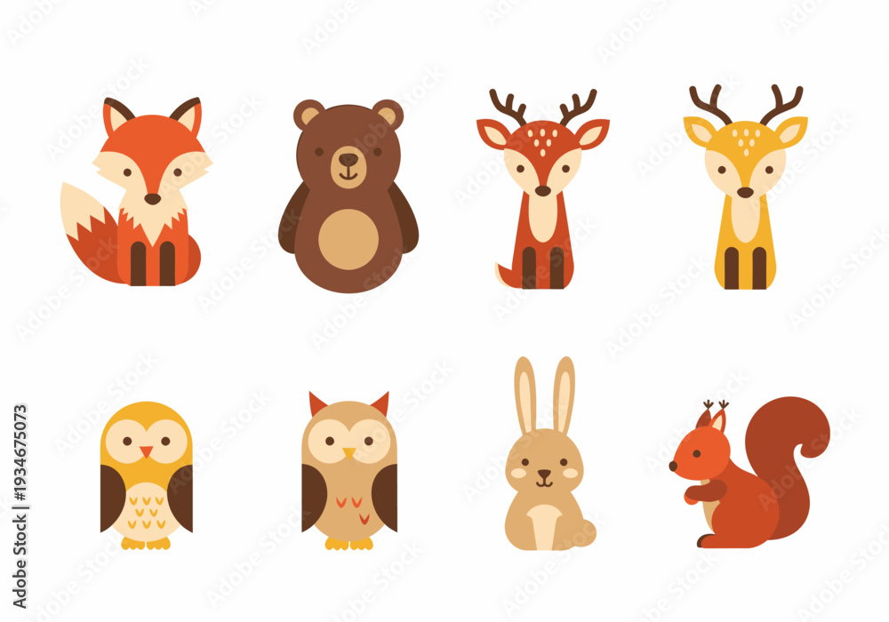 Obraz premium Collection of Cartoon Forest Animals Characters.