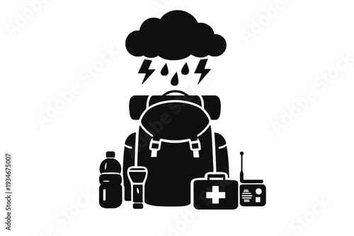 Backpack with essential gear for outdoor adventures during bad weather