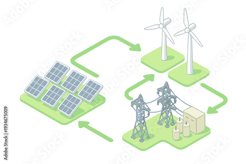 Visual representation of renewable energy sources including solar
