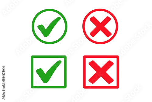 Symbols for confirming and rejecting choices shown in a grid format