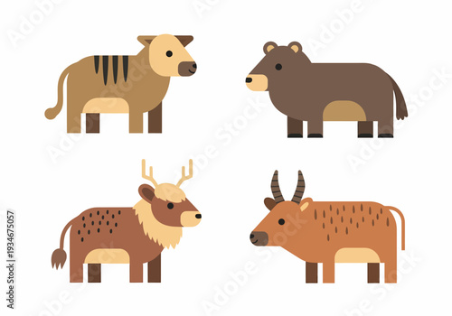 Four Different Cartoon Animal Designs.