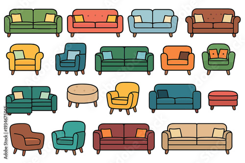 Collection of different sofa designs for home decoration and furniture