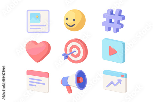 Colorful collection of digital icons representing social media themes