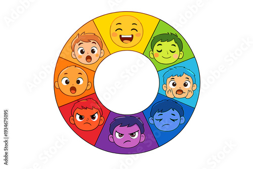 Different faces show various emotions in a round chart designed for