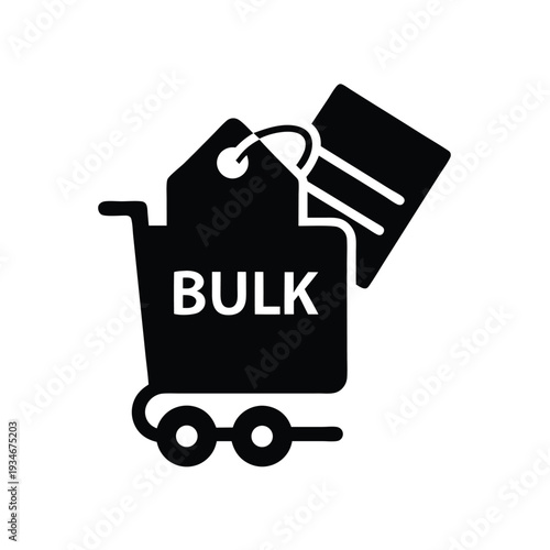 Black silhouette reveals shopping cart bearing 'BULK' word, tag, and card