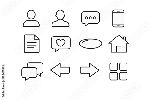 Icons showing communication elements and basic functions in a simple