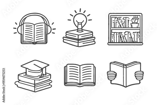 Icons representing different ways of engaging with books including