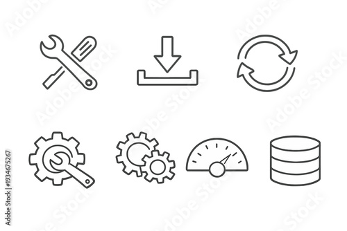 Icons showing various tools and actions related to mechanics and data