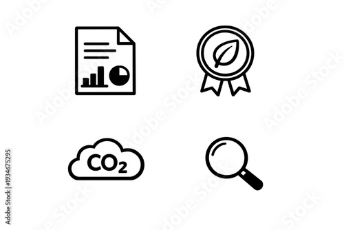 Graphics showing eco-friendly concepts such as data analysis carbon