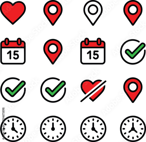 Collection of diverse flat icons representing common actions and notifications Vector