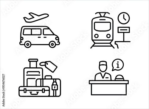 Set of 4 travel and transport line icons vector