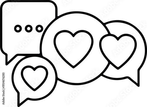 Social media engagement icon with speech bubbles and heart symbols for messaging apps