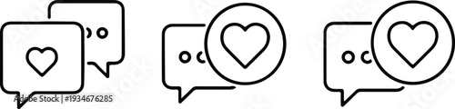 Set of chat bubble icons with heart symbols representing social media engagement and love