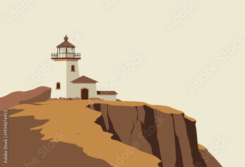 A solitary lighthouse stands resolute atop a rugged cliff, its red-roofed beacon guiding seafarers against the stark contrast of a clear, untouched coastline