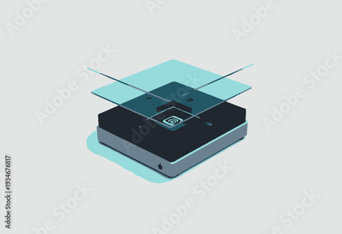 Innovative Technology Device with Dual Transparent Glass Layers on a Sleek Black and Gray Base for Modern Minimalistic Elegance and Functionality