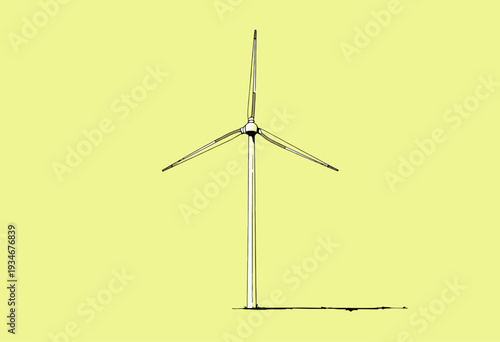 Minimalist Illustration of a Wind Turbine Against a Solid Yellow Background Highlighting Renewable Energy Concepts