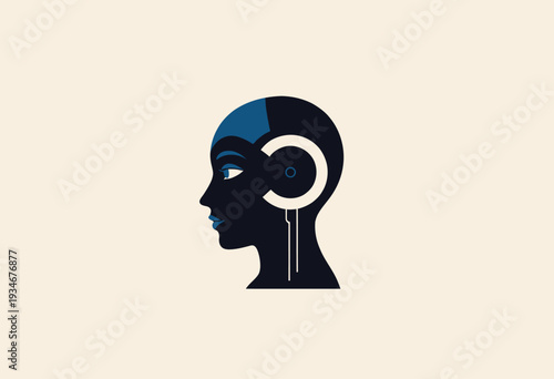 Minimalistic profile illustration of a futuristic humanoid with cybernetic enhancements and sleek design, symbolizing advanced technology and artificial intelligence