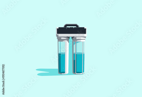 Sleek Modern Water Filtration Unit with Dual Transparent Cylinders and Easy-Carry Handle for Efficient Purification in Minimalist Style