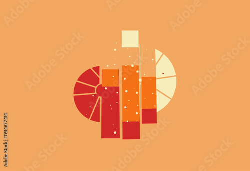 Abstract Geometric Composition with Colorful Circles and Rectangles on Orange Background