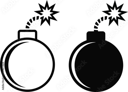 Two stylized bombs with lit fuses depicted in black and white graphic style Vector