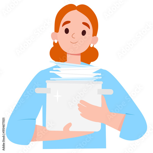 Young Woman mother holding a clean cooking pot with dishes