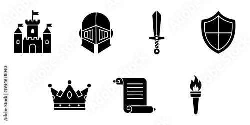Medieval Times and Fantasy Kingdom Vector Icons Set