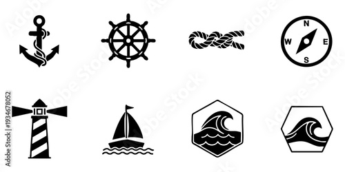 Nautical and Marine Themed Vector Icons Set