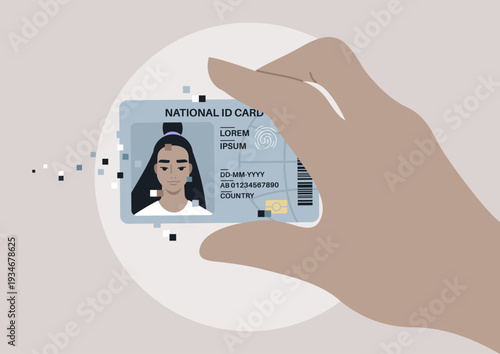 Hand holding a digitally generated fake ID card, exploring how advanced technology can blur authenticity and deception, revealing risks that are increasingly difficult to detect in the digital age.