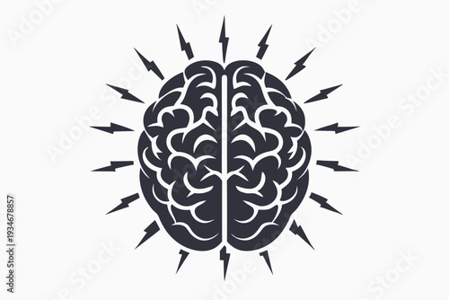 Isolated creative brain symbol with electric lightning bolt sparks around it on white