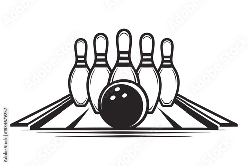 Three bowling pins stand behind a single ball, setting the stage for a strike