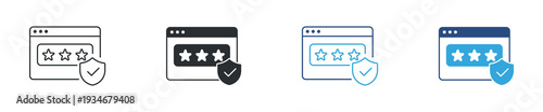 Secure Review Icon Set, Verified Rating System, Customer Feedback Protection Symbol, Vector Illustration