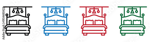 Four stylized trucks in blue red green black colors isolated on white background vector illustration