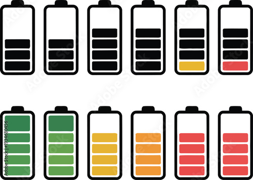 Visual representation of battery levels from empty to fully charged Vector