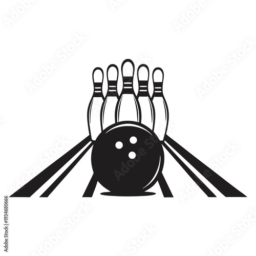 A black bowling ball heads down the lane toward five pins, ready for action