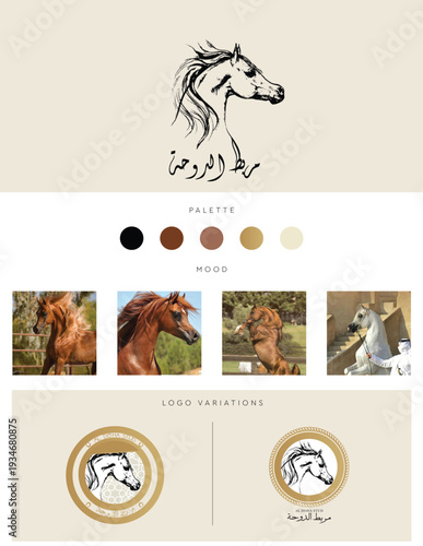 Minimal Branding Board Presentation Template with Logo, Color Palette, Moodboard and Visual Identity Guidelines Layout horses stud 