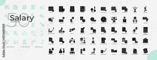 Salary Solid Editable Icons set