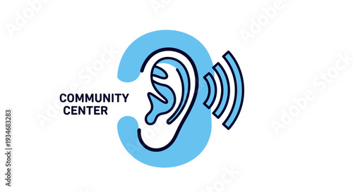 Community Center Logo Depicting Sound Waves and Ear, Perfect For Hearing Clinics