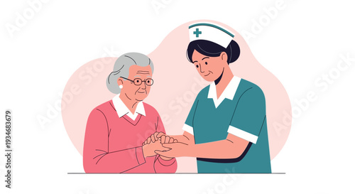 Compassionate Nurse Assisting An Elderly Patient In A Caring And Supportive Gesture