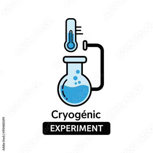 Conceptual Illustration Depicting a Cryogenic Experiment With Thermometer and Flask on White