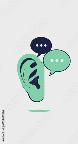 Conceptual Illustration Depicting Active Listening, Communication, And Information Exchange Concept