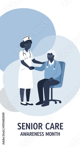 Compassionate Nurse Assists Elderly Patient in Supportive Senior Care Environment Visual