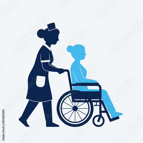 Compassionate Nurse Assists Patient in Wheelchair Providing Support and Care in a Medical Setting