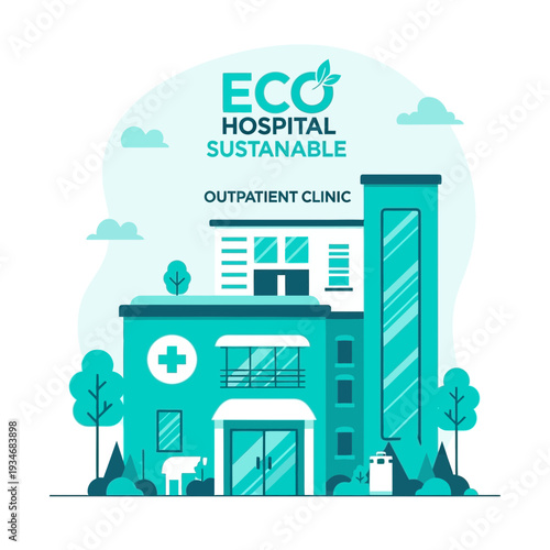 Conceptual Illustration Depicting an Eco-Friendly Hospital: Sustainable Healthcare Concept