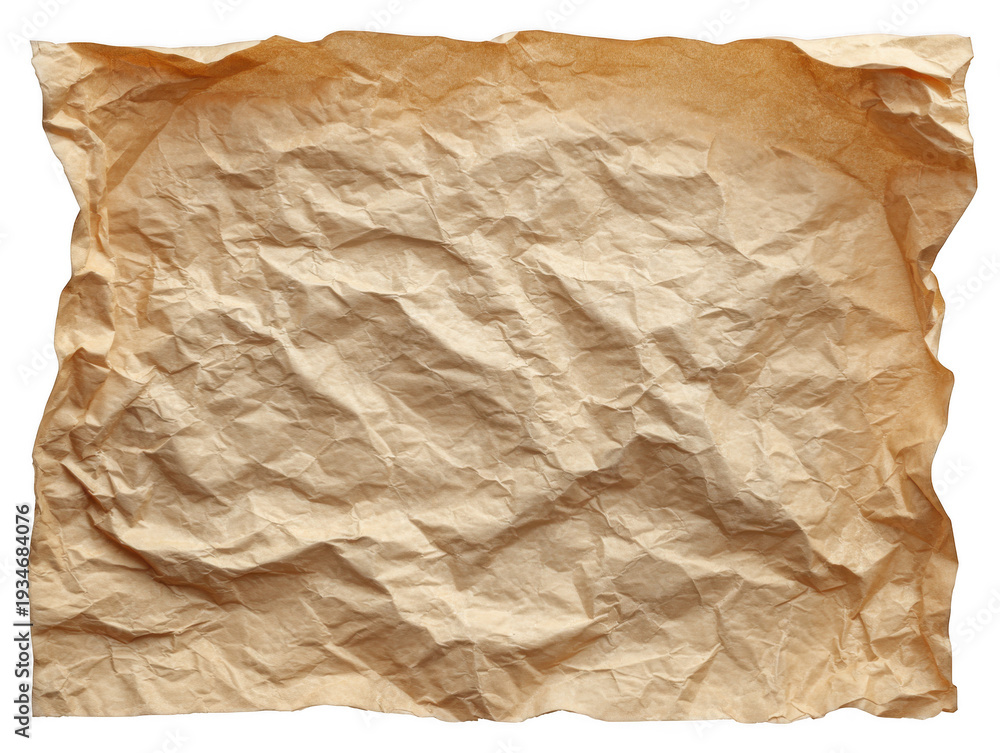 Obraz premium Crumpled brown paper texture with creases and folds isolated on transparent background